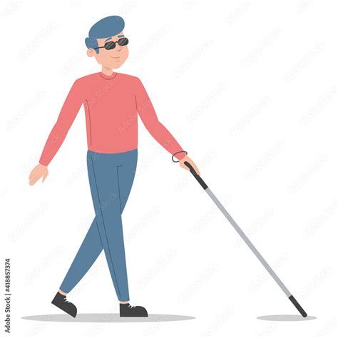 Vektorová Grafika „blind Man Walking With Cane Vector Isolated