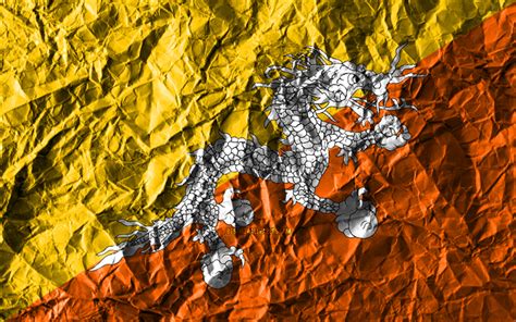 Download Wallpapers Bhutan Flag 4k Crumpled Paper Asian Countries