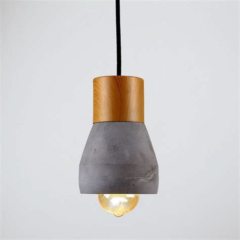 Industrial Style Concrete And Wood Effect Ceiling Pendant Light Fixture