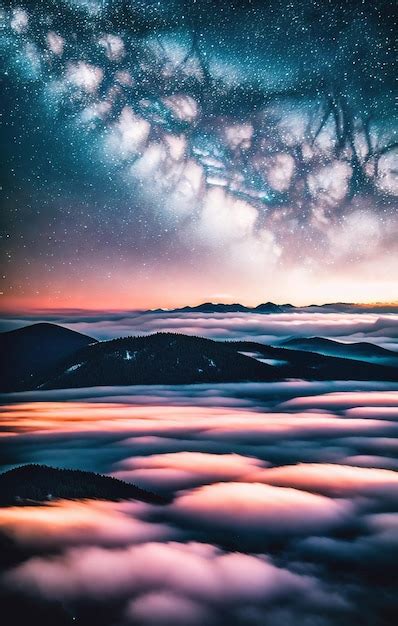 Premium Ai Image Aerial View Milky Way Over The Mountains In The Fog