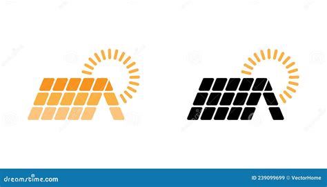 Solar Panels And Sun Line Color Vector Illustration Stock Vector
