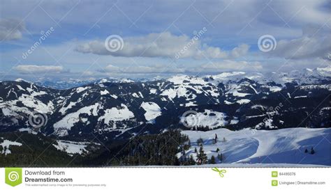 Sunny Winter`s Day And Mountains In Tyrol Austria The Alps Stock Photo