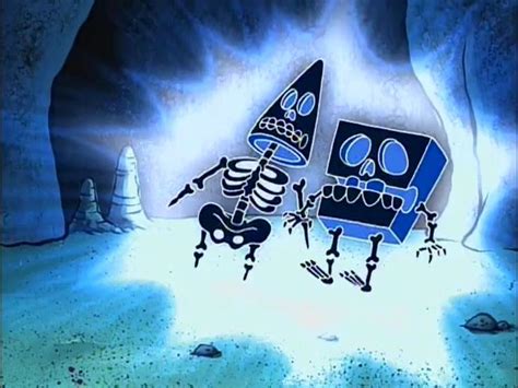An Animated Image Of Skeletons Dancing In Front Of A Blue Box With A