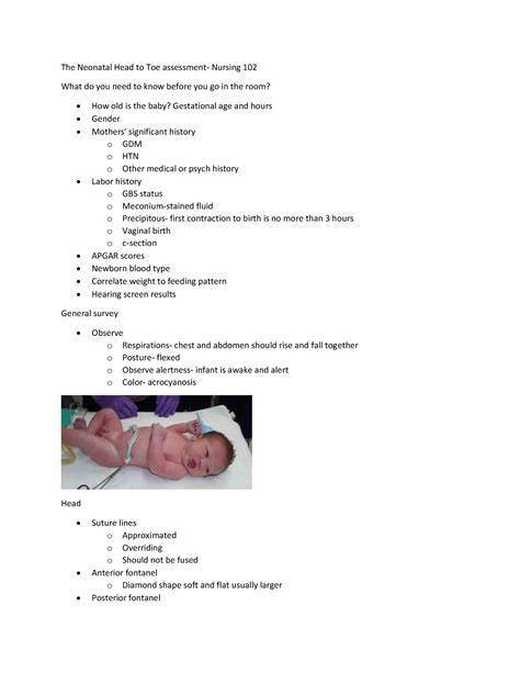 Neonatal Head To Toe Nursing Assessment Studocu