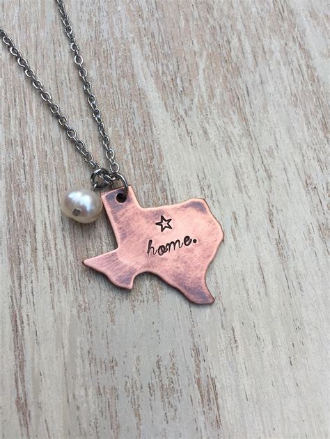 Texas State Shape Copper Necklace Hand Stamped With Freshwater Etsy