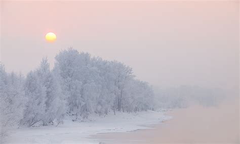 Frosty Winter On The Yenisei River In Siberia In The Krasnoyarsk Region