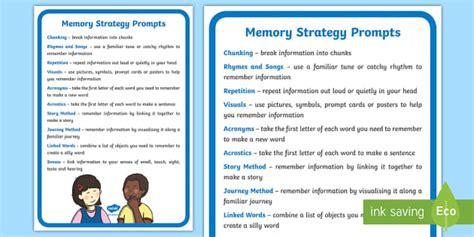Memory Strategy Prompts A4 Display Poster Chunking