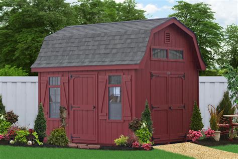 This small storage shed comes standard with 4′ high walls, 4.5′ wide double doors, 2 gable vents, pressure treated floor joists, and aluminum sill plates. Outdoor Barns and Sheds for the Backyard Amish Built Sheds