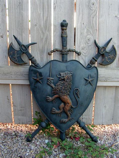vintage cast iron shield coat of arms medieval weapons gothic decor scottish rampant lion