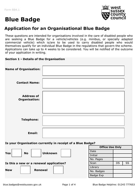 Blue Badge Application Form West Sussex County Council