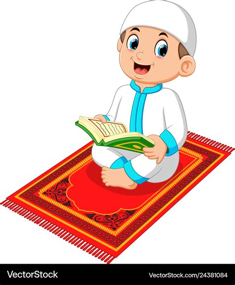 Muslim Boy Reading Holy Quran Royalty Free Vector Image