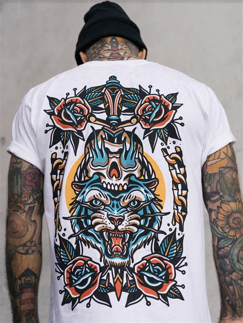 Tiger Roses White Tee Streetwear Tshirt Design Tattoo T Shirts