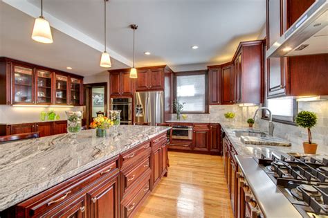 Tan brown granite is a beautiful dark colored stone that has beige speckling. Viscont White granite countertops with Cherry cabinets - Contemporary - Kitchen - Boston - by ...