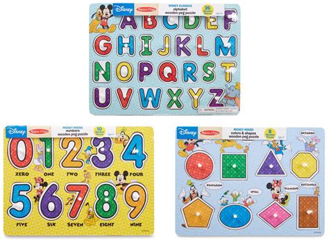 Melissa And Doug Disney Wooden Peg Puzzles Set With Letters Numbers