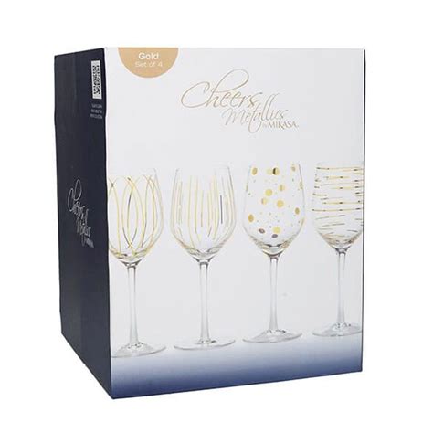 Mikasa Cheers Metallic Gold Set Of 4 14oz Wine Glasses 5140631