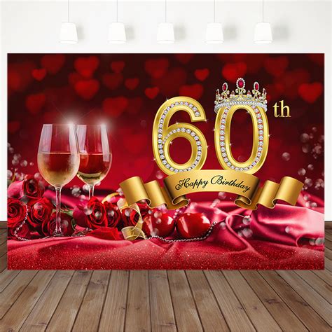 Happy 60th Birthday Backdrop Red Rose Champagne Sixty Birthday