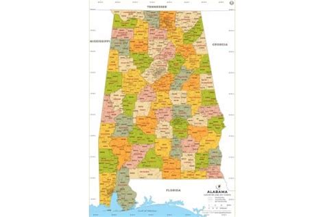 Buy Alabama Zip Code Map With Counties Online