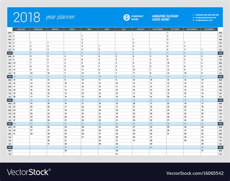 Yearly Wall Calendar Planner Template For 2018 Vector Image