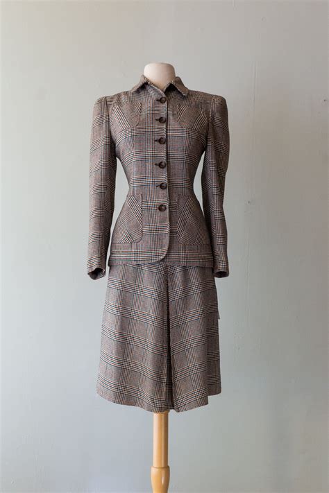 Vintage 1930s Ladies Suit Rare 30s Ladies Two Piece Wool Tweed Suit Fitted Jacket Puffed