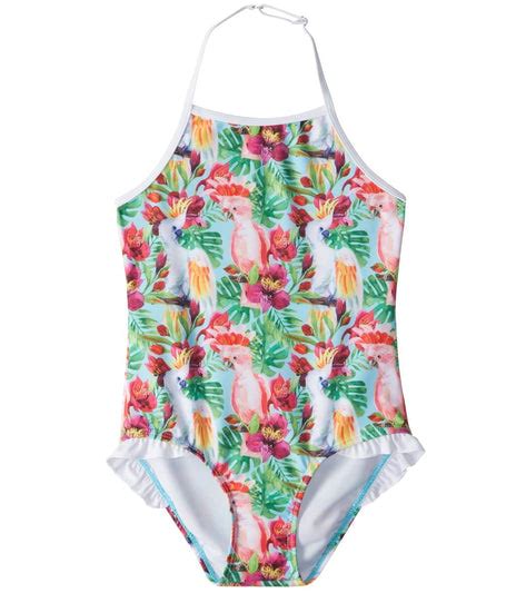 Snapper Rock Girls Tropical Birds Halter One Piece Swimsuit 2t 16 At