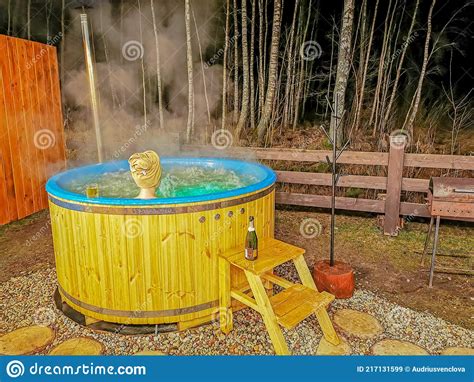 The Girl Is Bathing And Relaxing In A Hot Tub At Night Stock Image Image Of Bonding Relax