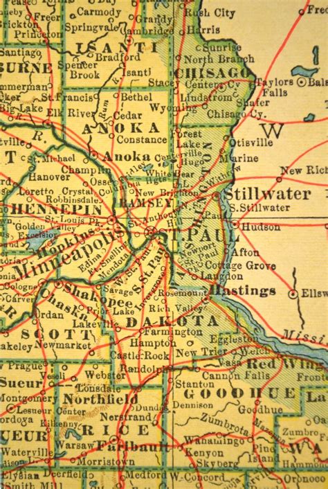 Minnesota Map Of Minnesota Wall Decor Art Railroad Antique Etsy