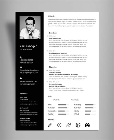 Black And White Resume Template Free Download