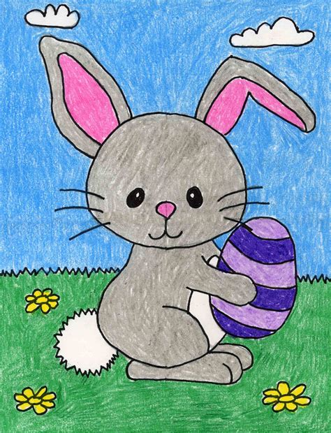 Easy How To Draw The Easter Bunny Tutorial Video And Coloring Page
