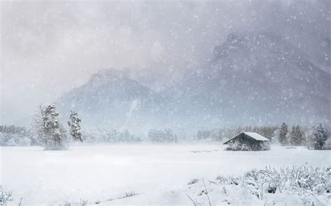 Download Wallpaper 3840x2400 House Snow Blizzard Winter Mountains