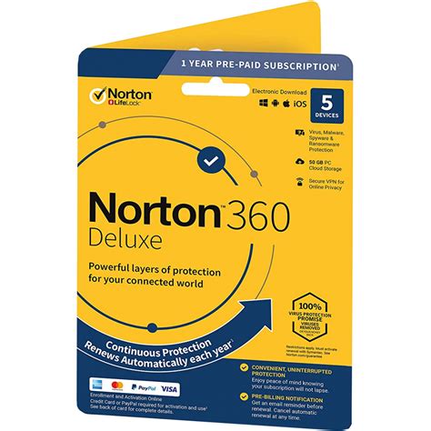 Norton 360 Deluxe 5 Devices 1 Year Credit Card Required Digital