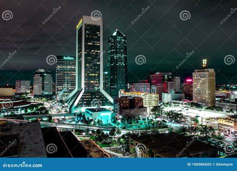 Jacksonville Florida At Night With Skyline Editorial Image Image Of