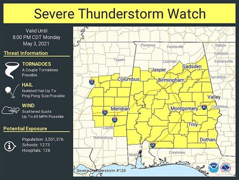 Severe Thunderstorm Watch In Effect Until 8 Pm For West Alabama
