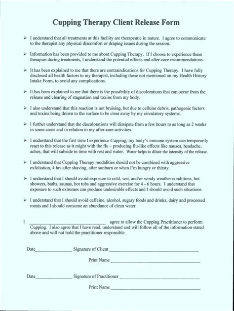 Just Massage Llc Cupping Therapy Client Release Form Fill And Sign