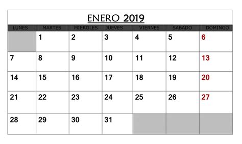 Calendario Enero 2019 Para Imprimir Calendar Periodic Table Math
