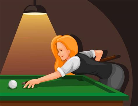 Cartoon Of A Women Playing Pool Illustrations Royalty Free Vector