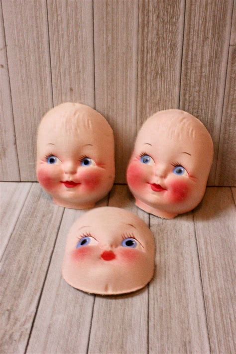 3 Vintage Fabric Hand Painted Doll Faces Pressed Cloth Doll Face Doll