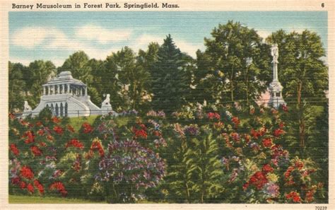 Vintage Postcard 1930s Barney Mausoleum In Forest Park Springfield