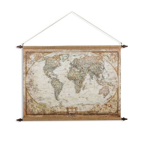 Large Antiqued Wall Hanging Canvas World Map Large Canvas World Map