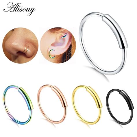 Alisouy 1pc 22g Steel Hinged Clicker Seamless Piercing Nose Ring Hoop Lip Ear Ring 681012mm