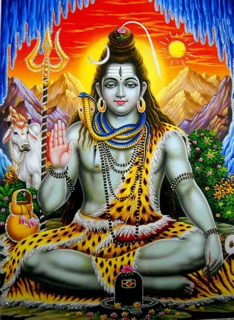 Blessing Lord Shiva Hindu God Poster With Glitter Reprint On Paper