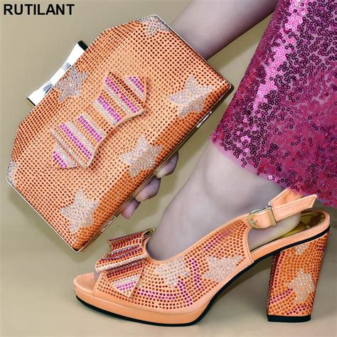 New Women Italian African Party Pumps Shoes And Bag Set Decorated With Rhinestone Matching Shoes