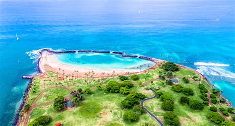Pemandangan Udara Magic Island Lagoon Oahu Honolulu Usa Foto Stok