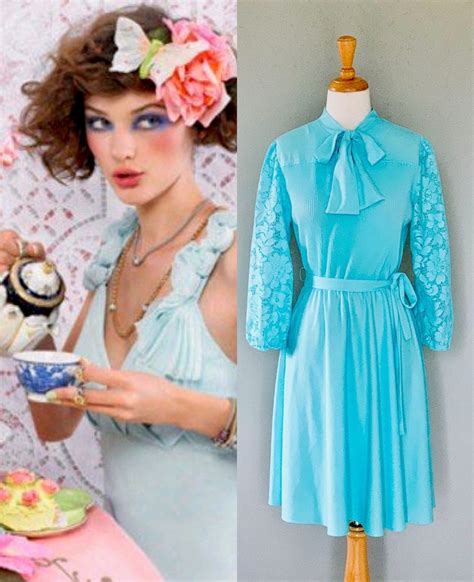 vintage 70s blue tea party bridal shoulder dress pussycat bow shop thrilling