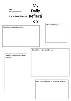 My Daily Reflection Worksheet By Tayshaw TPT