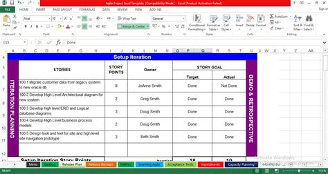 Agile Project Management Excel Template Software Engineering