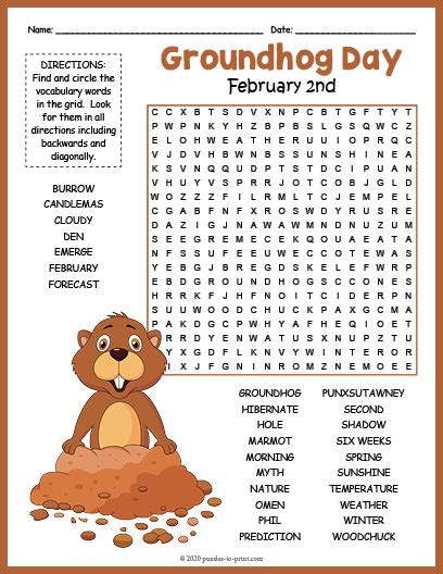 Groundhog Day Word Scramble Puzzle