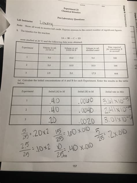 Solved Experiment Chemical Kinetics Pre Laboratory Chegg Com