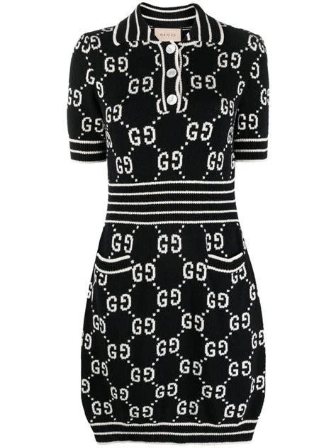 Gucci Gg Damier Jacquard Polo Dress In Black Lyst