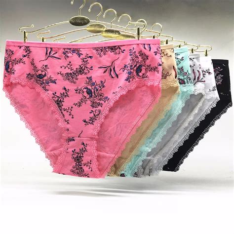 6pcs Pack 4XL Briefs Women Fashion Flower Printed Cotton Underwear Plus