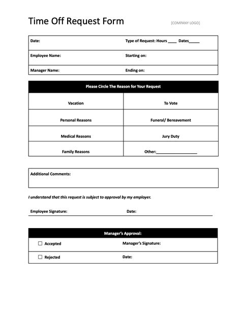 Free Time Off Request Form Templates